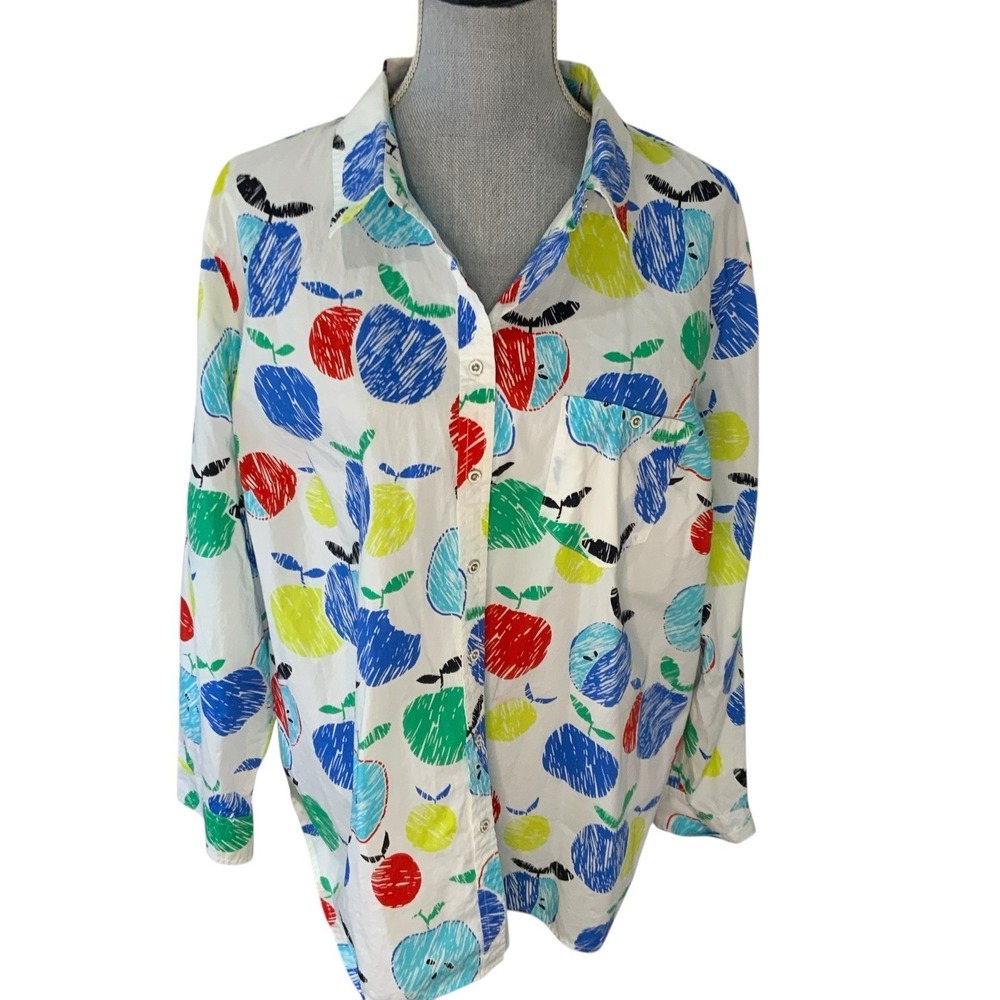 Talbots Cotton Button Up Top Womens Petite 3XP Colorful Apple Classic Top